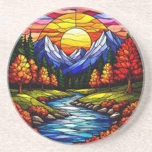 Dessous De Verre En Grès Paysage en vitrail