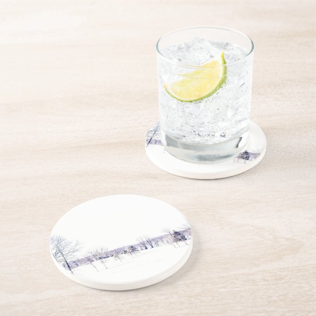 Dessous De Verre En Grès Paysage hivernal neige (Côté)