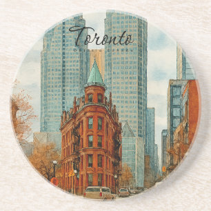 Dessous De Verre En Grès Paysage urbain de Toronto Canada Aquarelle vintage