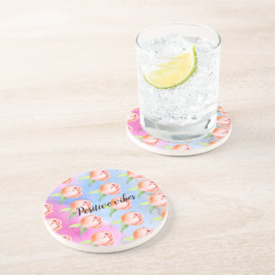 Dessous De Verre En Grès Peach Peach Tie Tee Peonies