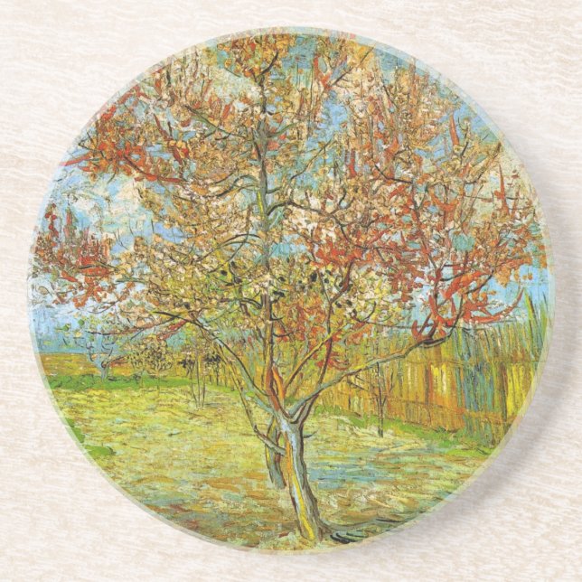 Dessous De Verre En Grès Peach Tree rose en fleurs par Vincent van Gogh (Devant)