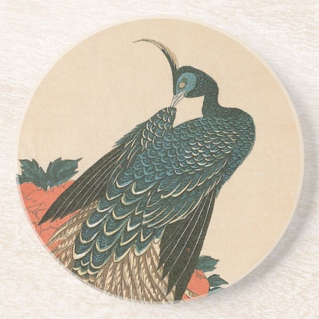 Dessous De Verre En Grès Peacock and Peonies de Hiroshige, Art japonais (Devant)
