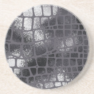 Dessous De Verre En Grès Peau de serpent noir métallique : Texture élégante