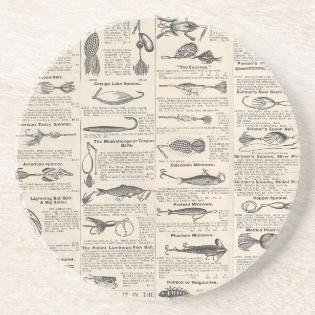 Dessous De Verre En Grès Pêche vintage leures : pêcheur d'antiquité des ann (Devant)