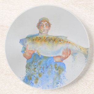Dessous De Verre En Grès Pêcheur peinture d'aquarelle cadeau de pêche pour