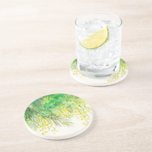 Dessous De Verre En Grès Peinture à l'aquarelle jaune brillant Mimosa