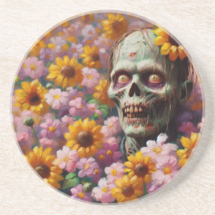 Dessous De Verre En Grès Peinture à l'huile de Zombie dans le champ de fleu