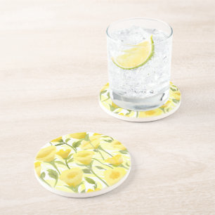 Dessous De Verre En Grès Peinture aquarelle florale jaune
