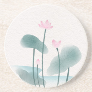 Dessous De Verre En Grès Peinture aquarelle Lotus Floral