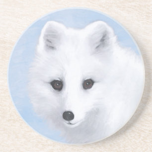 Dessous De Verre En Grès Peinture Arctic Fox - Art original de la faune