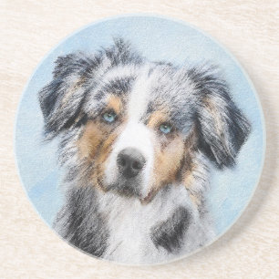 Dessous De Verre En Grès Peinture de berger américaine miniature - Chien Ar