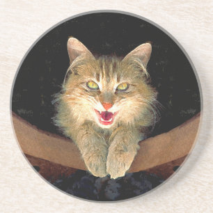 Dessous De Verre En Grès Peinture de chat Mad - Cute Original Cat Art