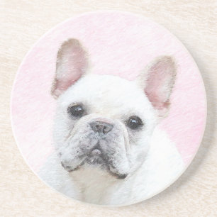 Dessous De Verre En Grès Peinture française de Bulldog (Crème/Blanc) - Art