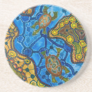 Dessous De Verre En Grès Peinture indigène de tortues