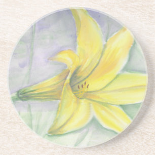 Dessous De Verre En Grès Peinture Lily jaune en acrylique