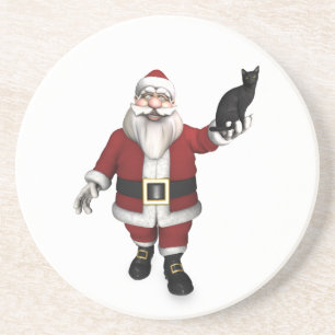 Dessous De Verre En Grès Père Noël Avec Chat Noir