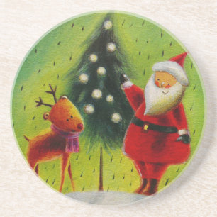 Dessous De Verre En Grès Père Noël et son renne
