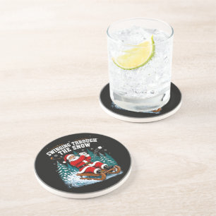 Dessous De Verre En Grès Père Noël jouant au golf Joyeux Noël golfeur