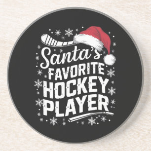 Dessous De Verre En Grès Père Noël Joueur de hockey favori Pyjama Noël