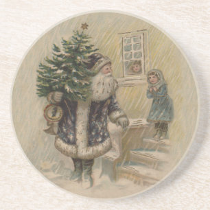 Dessous De Verre En Grès Père Noël vintage dans la neige