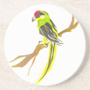 Dessous De Verre En Grès Perroquet sur une branche. Peinture d'aquarelle