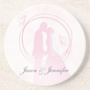 Dessous De Verre En Grès Personnalisé Romantique Dreamtic Mariage Rose Coup