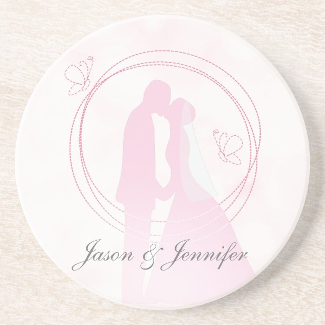 Dessous De Verre En Grès Personnalisé Romantique Dreamtic Mariage Rose Coup (Devant)