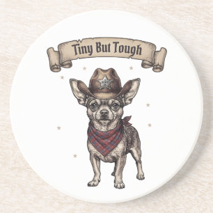 Dessous De Verre En Grès Petit mais coriace' Chihuahua porte un cowboy