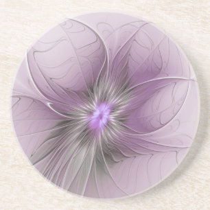 Dessous De Verre En Grès Petite Beauté Moderne Mauve Grey Fractal Art Flowe