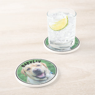 Dessous De Verre En Grès Photo de chien et texte personnalisé