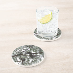 Dessous De Verre En Grès Photo hivernale sous le pin couvert de neige