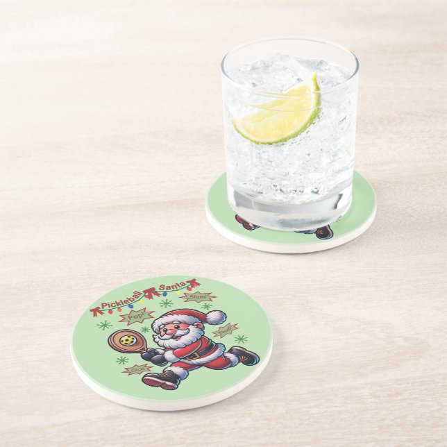 Dessous De Verre En Grès Pickleball Santa Claus Christmas (Côté)
