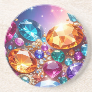 Dessous De Verre En Grès Pierres et Bijoux Colorés