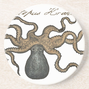 Dessous De Verre En Grès Pieuvre Kraken Antique Faune Marine Côtière