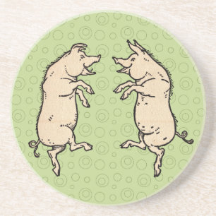 Dessous De Verre En Grès Pigs Danser Antique Piggy Dance Jig