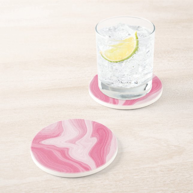 Dessous De Verre En Grès Pink Marble Swirl Pattern – Aesthetic Abstract  (Côté)