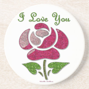 Dessous De Verre En Grès Pink Stencil Rose I Love You