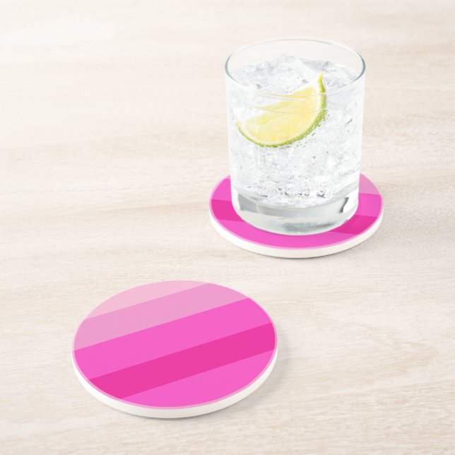 Dessous De Verre En Grès Pink Stripes Pattern  (Côté)