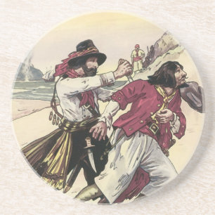 Dessous De Verre En Grès Pirates vintages, Duel jusqu'à la mort sur la plag