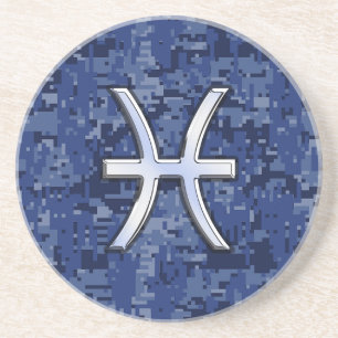 Dessous De Verre En Grès Pisces Zodiac Sign on Navy Blue Digital Camo Decor