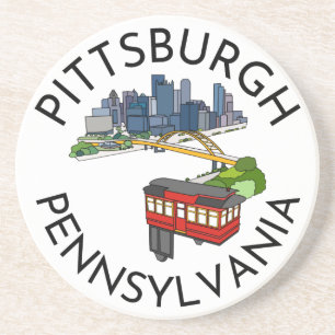 Dessous De Verre En Grès Pittsburgh Steel City Skyline Incline Pennsylvanie