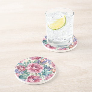 Dessous De Verre En Grès Pivoine botanique aquarelle floraison de lavande f