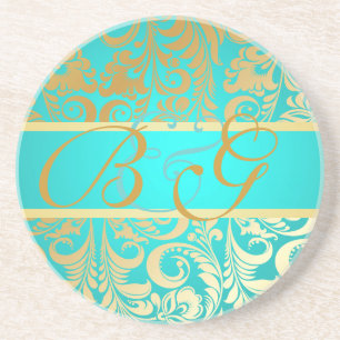 Dessous De Verre En Grès PixDezines Bellissimo Damask, Mariage Monogramme