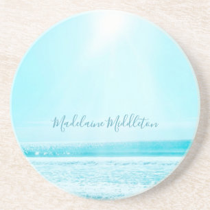 Dessous De Verre En Grès Place Nom de l'escorte Siège Mer Bleu Carré