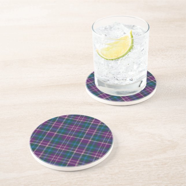 Dessous De Verre En Grès Plaid violet, bleu et vert (Côté)