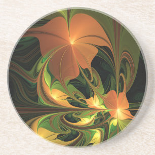 Dessous De Verre En Grès Plante de fantaisie Abstraite Vert Rouille Marron