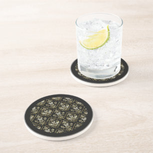 Dessous De Verre En Grès Plateau de service motif de damas étincelants