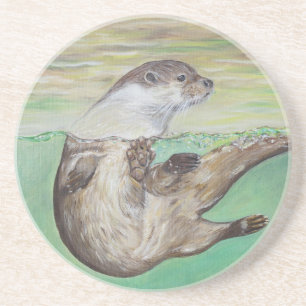 Dessous De Verre En Grès Playful River Otter Painting