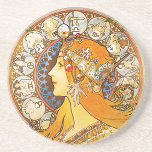 Dessous De Verre En Grès Plume Zodiaque, Mucha de La