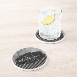 Dessous De Verre En Grès Plumes chic avec bandes argentées Famille Monogram